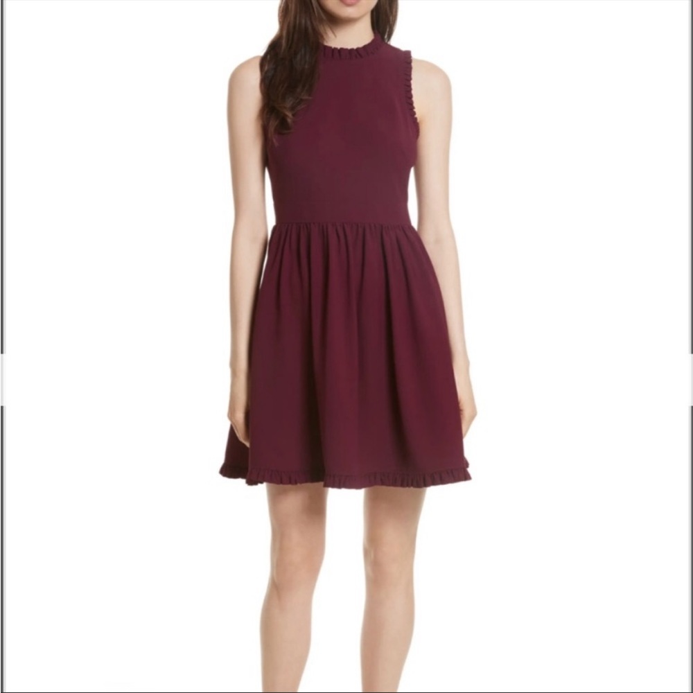 Kate Spade Ruffle Fit and Flare Dress Deep Cherry size 12